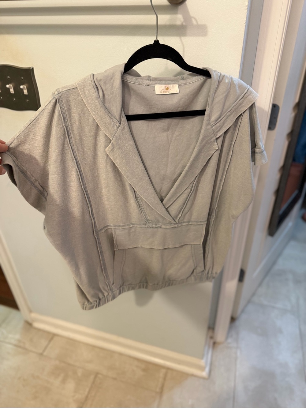 Light Gray Hooded V-Neck Women's Top